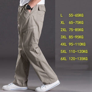 spring summer casual pants male big size 6XL Multi Pocket Jeans oversize Pants overalls elastic waist pants plus size men